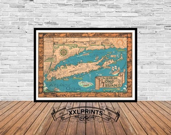 Old map of Long Island, 1933, antique, fine reproduction, large map, fine art print, antique decor, oversize map print
