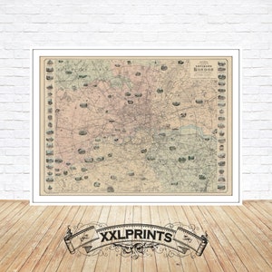 Antique Map of London, 1880, Pictorial Map, Fine Reproduction, Large ...