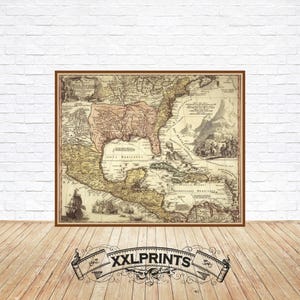 Alte Landkarte von Nova Hispania, alte Landkarte von Amerika, Mexiko und Mittelamerika, Karibik, Landkarte des 16.Jahrhunderts, Vintage Dekor, Kunstdruck