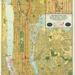 Plan de la ville de New York de 1920, antiquité numérique, carte vintage, papiers de scrapbooking avec textures anciennes, téléchargement immédiat