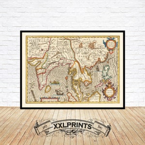Old map of India Orientalis, 1610, rare map, fine reproduction, large map, fine art print, antique decor, oversize map print