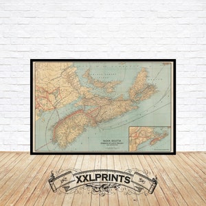 Ancienne carte de la Nouvelle-Écosse, 1918, Dominion Atlantic Railway, belle reproduction, grande carte, impression d'art, impression de carte surdimensionnée