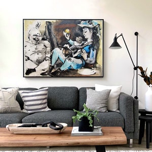 Pablo Picasso, Girl, clown and monkey, 1954, fine reproduction, fine art print