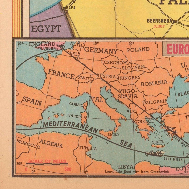 Alte Karte von Palästina Heiliges Land 1945 feine | Etsy
