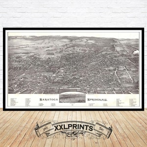 Saratoga Springs, New York, aus der alten Vogelperspektive, 1888, feine Reproduktion, große Karte, Fine Art Druck, Überformat-Kartendruck