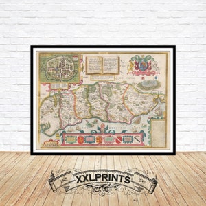 Old map of Sussex, 1676, rare map, ancient map, United Kingdom&#39;s counties,fine reproduction,large map,fine art print,oversize map print