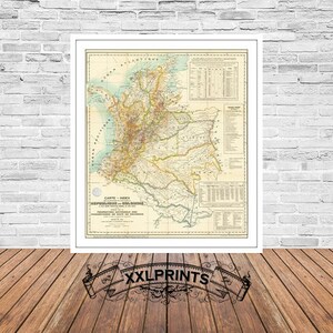 Mapa antigo da Colômbia em francês, mapa de produção de café, 1933, reprodução fina, mapa grande, impressão de mapa em tamanho grande