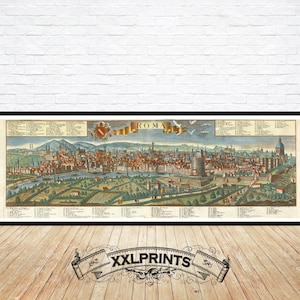 Antique perspective view of Rome, 1730, fine reproduction, large map, fine art print, oversize map print