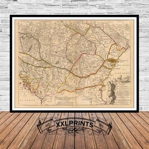Antique map of Hungary, Transylvania, Romania, Bulgaria, 1737, fine reproduction, large map, fine art print,antique decor,oversize map print
