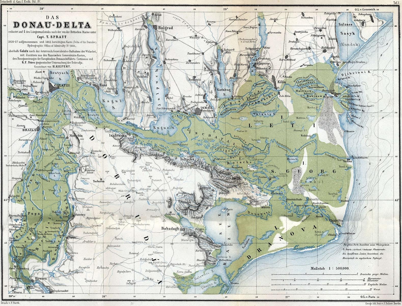 Antique map of Danube Delta Romania 1865 lower Danube old | Etsy