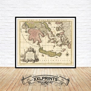 Alte Landkarte des Archipels von Griechenland, 1740, seltene, antik, feine Reproduktion, große Karte, Fine Art Druck, Übergröße Karte