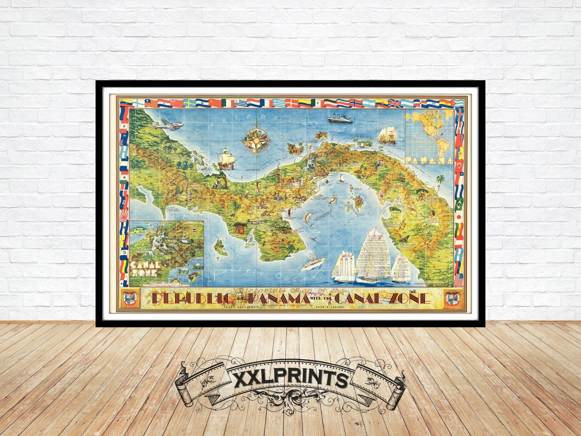 パナマ　絵画　芸術 パナマ運河地帯地図：1940年の絵画的美術印刷物 - Etsy 日本