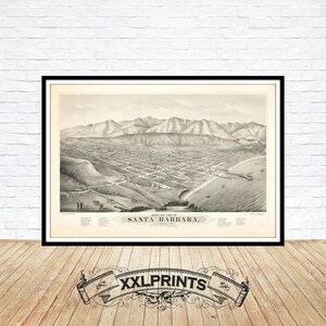 Santa Barbara, Kalifornien, aus der Vogelperspektive, 1877, feine Reproduktion, große Karte, Fine Art Druck, Übergröße Landkarte