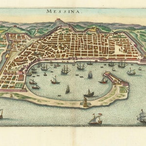 Ancient Map of Messina, Sicily, 1572, Italian Antique Map,fine ...