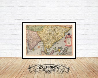 Ancient map of Eastern Asia, 1593, very rare, fine reproduction, large map, fine art print, oversize map print