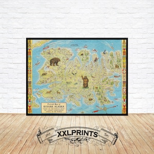 Alte Bildkarte von Kodiak Island, Alaska, 1948, feine Reproduktion, große Karte, Fine Art Druck, Überformatkarte