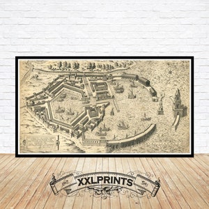 Antica mappa di Ostia Antica, il porto di Roma, 1575, bella riproduzione, mappa di grandi dimensioni, stampa artistica, stampa di mappa di grandi dimensioni