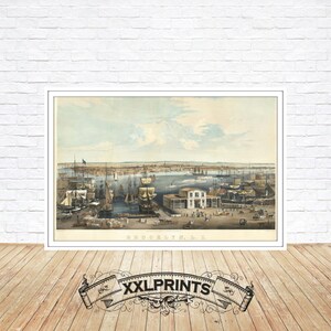 Old perspective view of Brooklyn, 1853, fine reproduction, large map, fine art print, oversize print