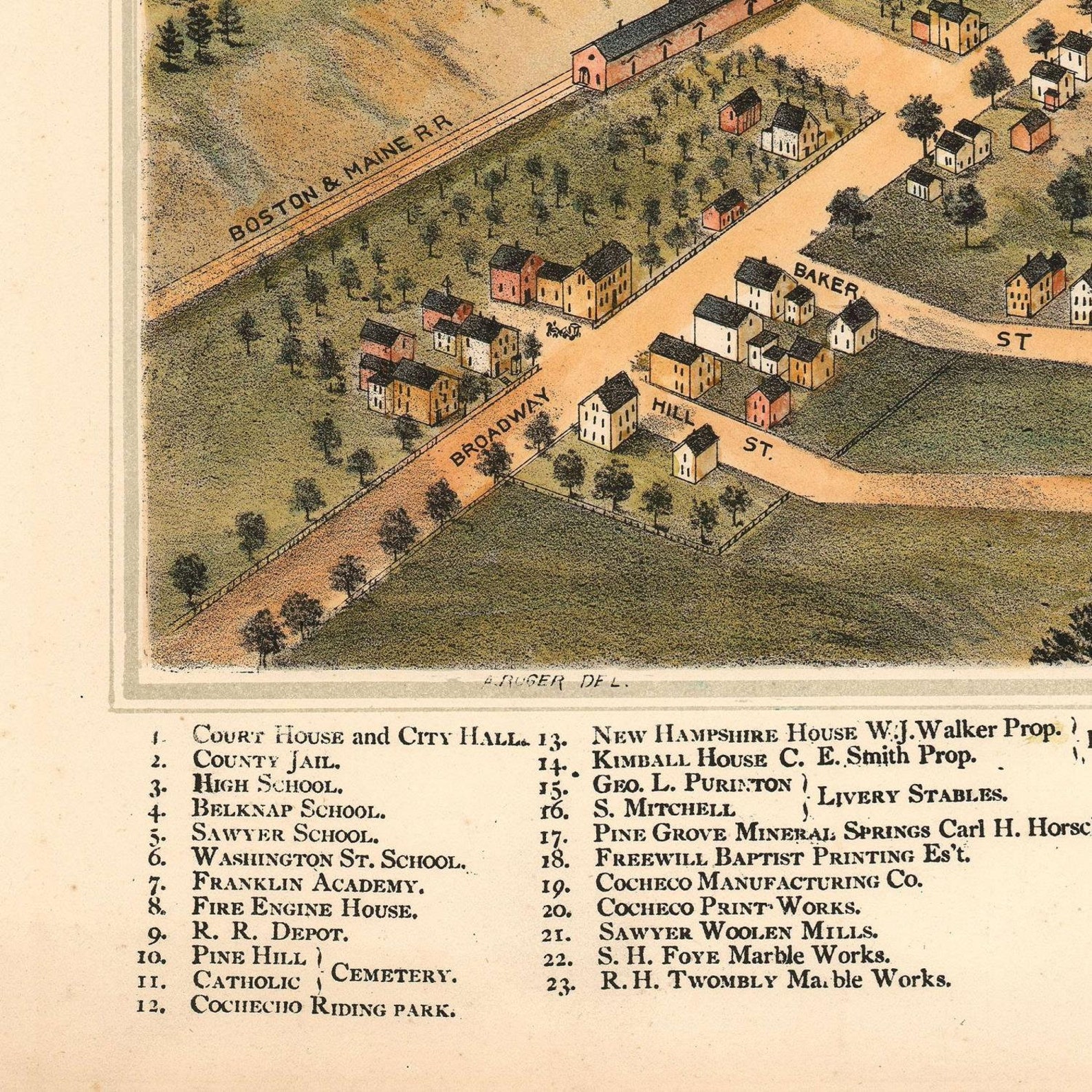 Old Map of Dover New Hampshire 1877 Bird's Eye View Etsy