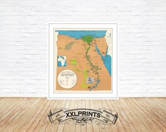 United Arab Republic Map Print, 1969 Vintage Pictorial Map