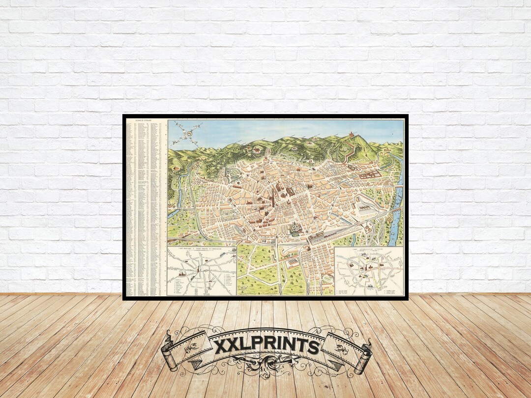 Stampa della mappa di Bologna: città italiana d'epoca del 1953