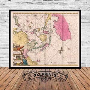 Ancient map of East Indies, 1675, very rare map, old map, fine reproduction, large map, fine art print, antique decor, oversize map print