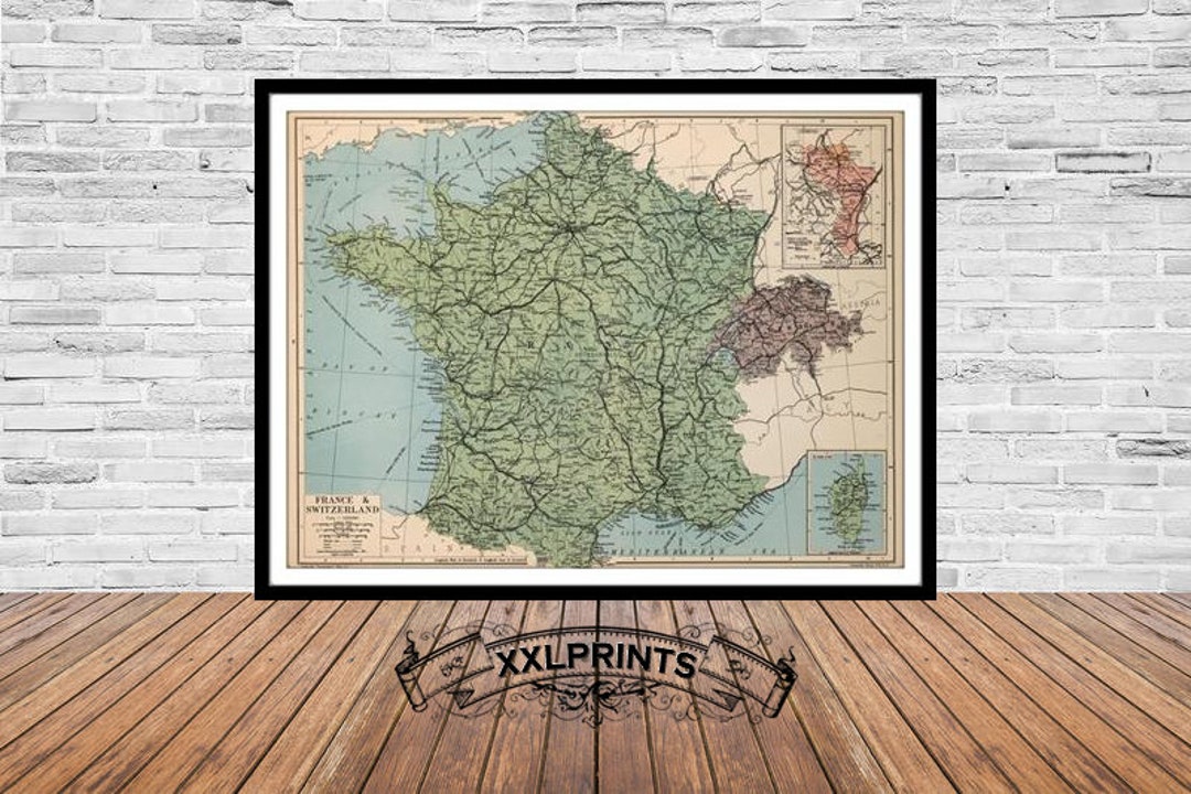 France & Switzerland Map Print: 1935 Fine Art Reproduction - Etsy