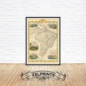 Antike Landkarte von Brasilien, 1851, feine Reproduktion, große Karte, Fine Art Druck, Übergröße Karte