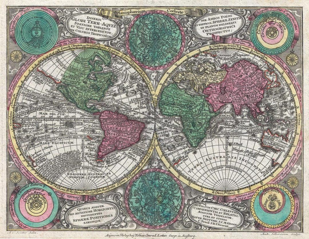 1744 Antique World Map: Celestial Star Chart (digital Download) - Etsy