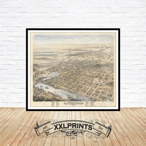 Alte Vogelperspektive auf Sacramento, 1870, feine Reproduktion, große Karte, Fine Art Druck, Übergröße Landkarte