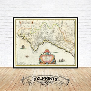 Alte Landkarte von Valenza, Spanien, 1848, feine Reproduktion, große Karte, Fine Art Print, Kunstdruck