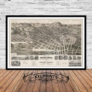 Alte Karte von Helena, Montana, 1890, Vogelschau, antik, feine Reproduktion, große Karte, Fine Art Druck, antike Dekoration, Oversize-Karte
