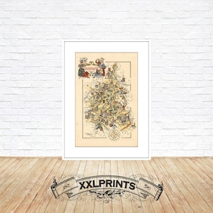 Mapa antiguo ilustrado de Champaña, 1951, provincias de Francia, reproducción fina, mapa grande, impresión de bellas artes, impresión de mapa de gran tamaño