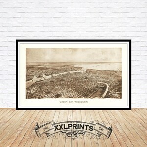 Alte Karte von Green Bay, 1900, Vogelperspektive, seltene, feine Reproduktion, große Karte, Fine Art Print, antikes Dekor, Oversize-Kartendruck