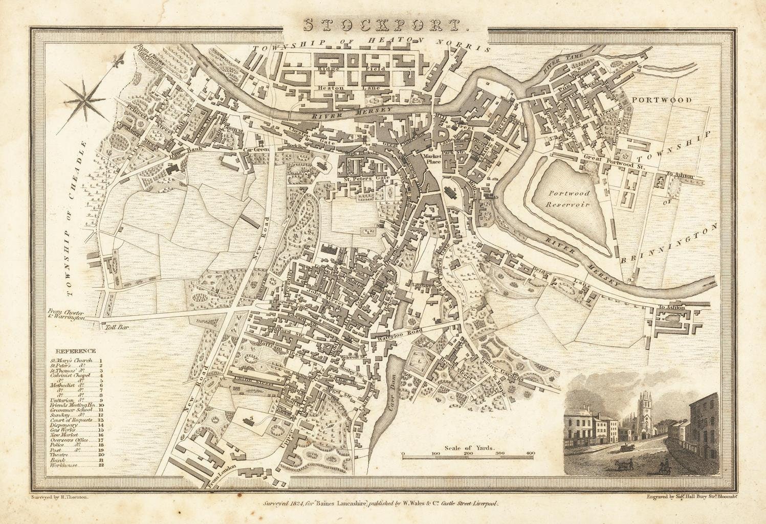 Old Map of Stockport 1824 City Plan Antique Map Fine Etsy UK