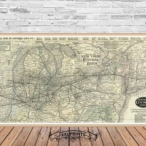 Old map of New York Central Railroad, Central Line, 1918, fine reproduction, large map, fine art print, oversize map