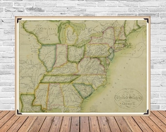 Antique map of East coast of Unites States, huge map, fine reproduction, antique decor, fine art print