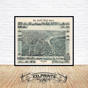 Alte Karte von Exeter, New Hampshire, 1896, aus der Vogelperspektive, seltene, feine Reproduktion, große Landkarte, Kunstdruck, antikes Dekor, Kunstdruck