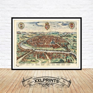 Antike Landkarte von Andalusien, 1588, sehr selten, aus der Vogelperspektive, feine Reproduktion, große Landkarte, Fine Art Druck, Übergröße Landkarte