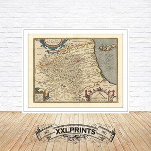Antica mappa dell'Abruzzo, Italia meridionale, 1590, riproduzione pregiata, mappa di grandi dimensioni, stampa artistica, stampa di mappa di grandi dimensioni
