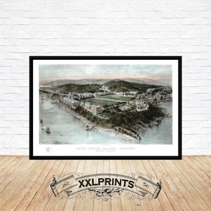 Alte Vogelperspektive auf die Militärakademie von West Point, New York, 1908, feine Reproduktion, große Karte, Fine Art Druck, Übergröße Landkarte
