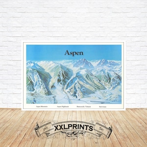 Alte Vogelperspektive auf Aspen, 19.Jh., Feine Reproduktion, große Karte, Kunstdruck, antike Dekoration, Kunstdruck