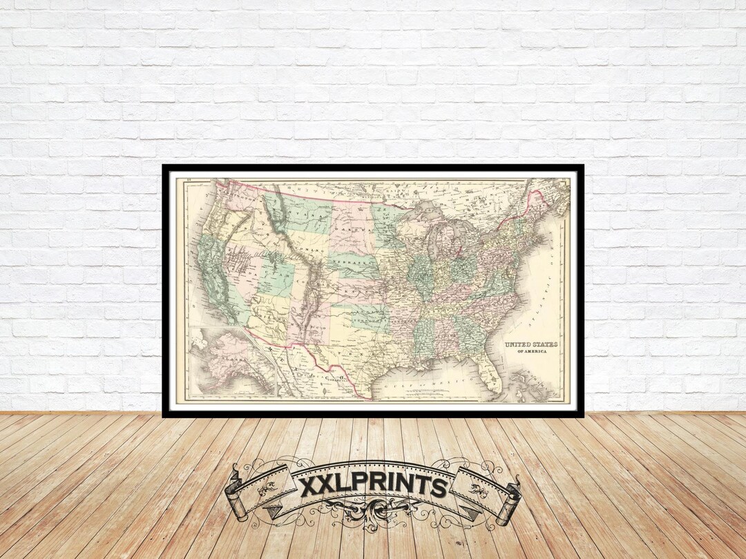 1875 Antique Map of United States: Fine Art Giclée Print - Etsy