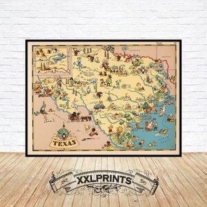 1935 Cartoon Map of Texas: Fine Art Giclée Print