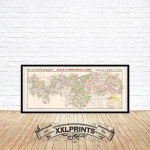 Ancienne carte de la vallée de la Marne et de l'Aisne, vignobles de Champagne, France 1944, carte des vins, reproduction fine, grande carte, impression d'art, impression de carte surdimensionnée
