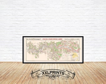 Old map of Marne Valley and Aisne, Champagne Vineyards, France 1944, wine map, fine reproduction,large map,fine art print,oversize map print