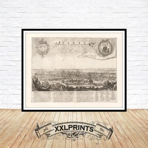 Alte Vogelperspektive auf Paris, 1675, extrem seltene, antike, feine Reproduktion, große Karte, Fine Art Druck, Übergröße Landkarte