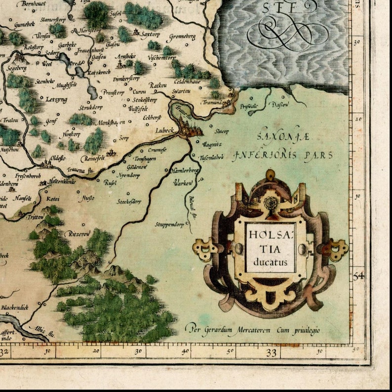 Ancient Map of Holsatia Germany 1595 Very Rare Map Fine Etsy