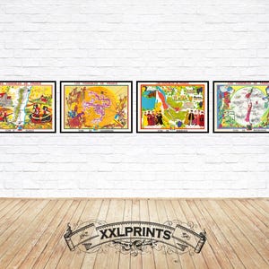 Lot de 4 cartes des vins d'Alsace, de Champagne, de Bordeaux et de Bourgogne | 30 % de réduction | belle reproduction, impression d'art
