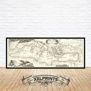 Antike Landkarte des Mittelmeers, 1690, feine Reproduktion, große Karte, Fine Art Druck, Übergröße Karte, Kunstdruck